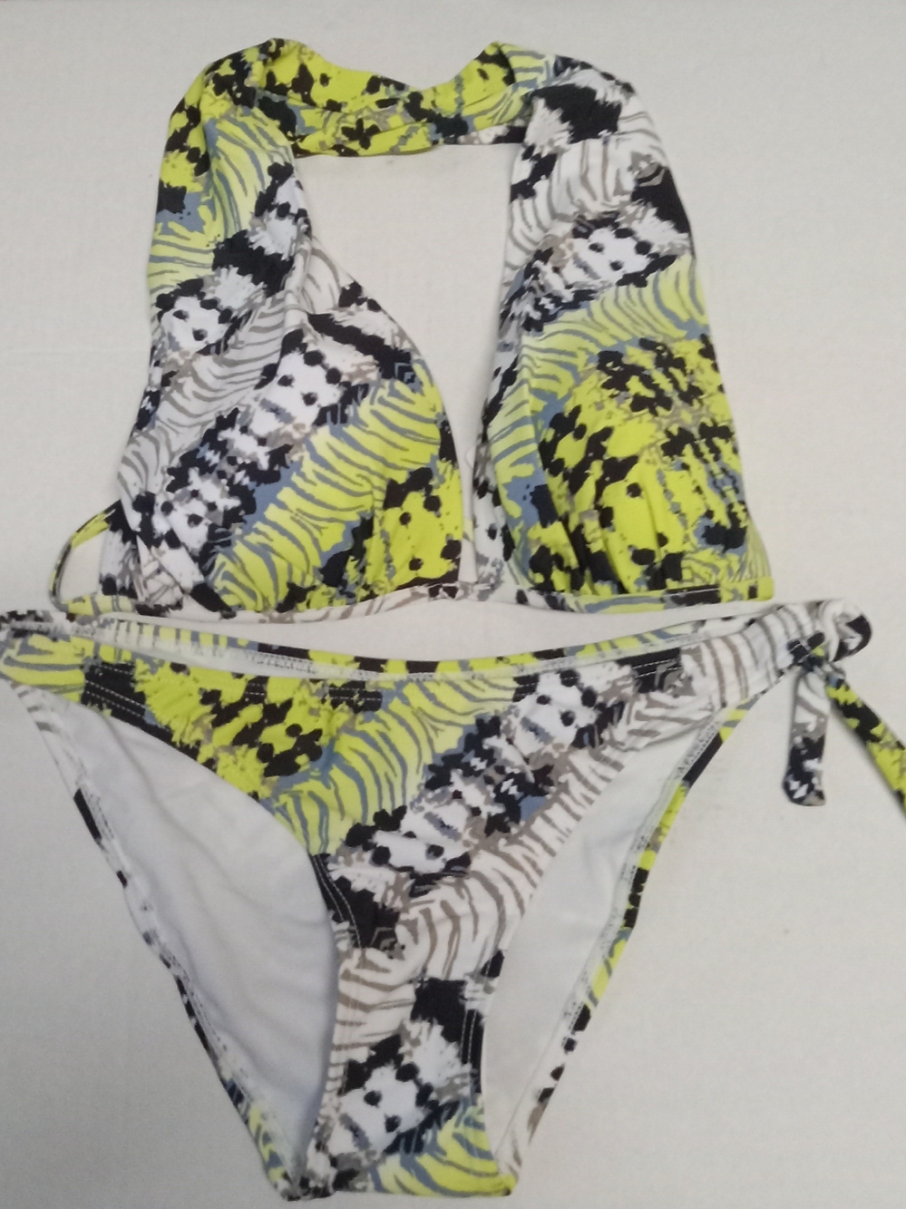 Neon Animal Print Halter Bikini - Yellow/Black